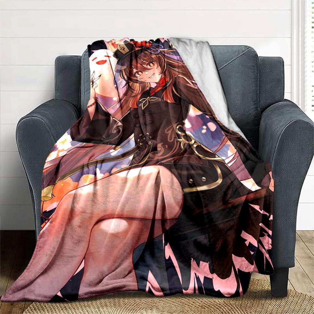 1Pc Genshin Impact Blanket Soft Comfortable Polyester Blanket Four Seasons All Season Blanket Bedroom Office Outdoor Use Anime Style Throw Christmas G
