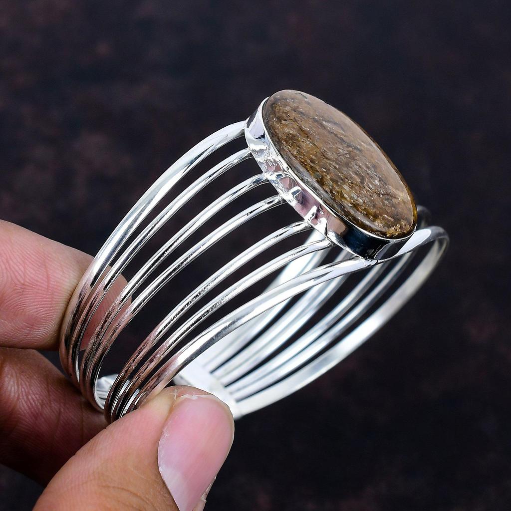 Bronzite Cuff Bracelet Gemstone Jewelry Unique Bangle 925 Sterling Silver Cuff Bracelet Adjustable Bangle Handmade Jewelry Anniversary Gifts
