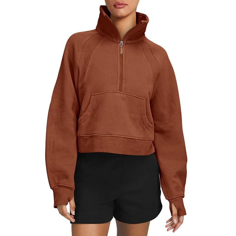 

Женская тонкая бархатная толстовка с карманом, теплый свободный топ с воротником-стойкой XXL коричневый