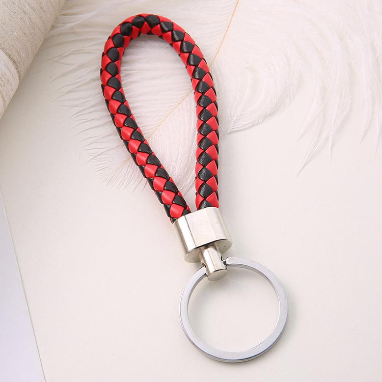 Woven Leather Cord Metal Keychain Pendant