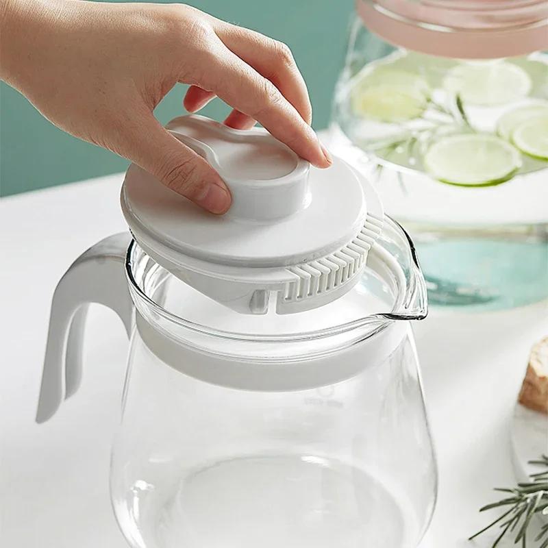 Glass Water Pitcher Ice Water Tea Pot with Lid Heat Resistant Juice Jug with Precise Scale Line Iced Coffee Milk Drinking Kettle