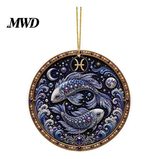 Durable Acrylic Decor 2D Flat Pearl Painting Ornament, Double Sided Zodiac Theme Hanging Gem Valentine Day Gift Art Craft, Rhinestone Beads