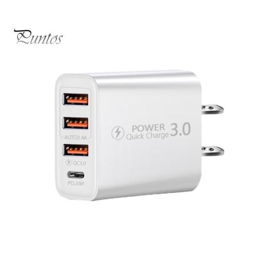 

USB-зарядное устройство с несколькими портами, стабильный выход, вилка стандарта США, высокоэффективная быстрая зарядка PD20W, 3 USB и зарядная головка Type-C, аксессуары для мобильных телефонов US Plug белый