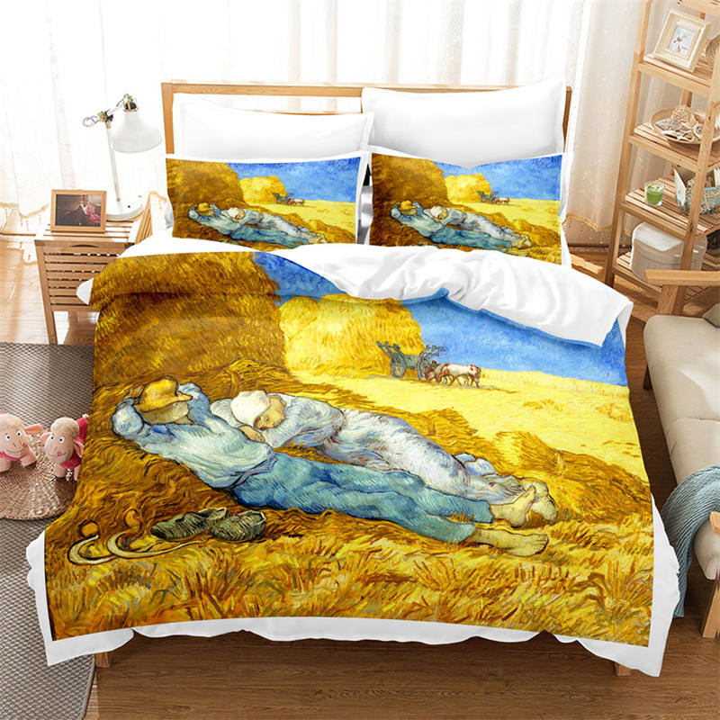 3D Artistic Bedding Set King Monet Van Gogh Style Sky Oil Painting Pattern Printed Duvet Cover With Pillowcases Hot Sale 2/3PCS