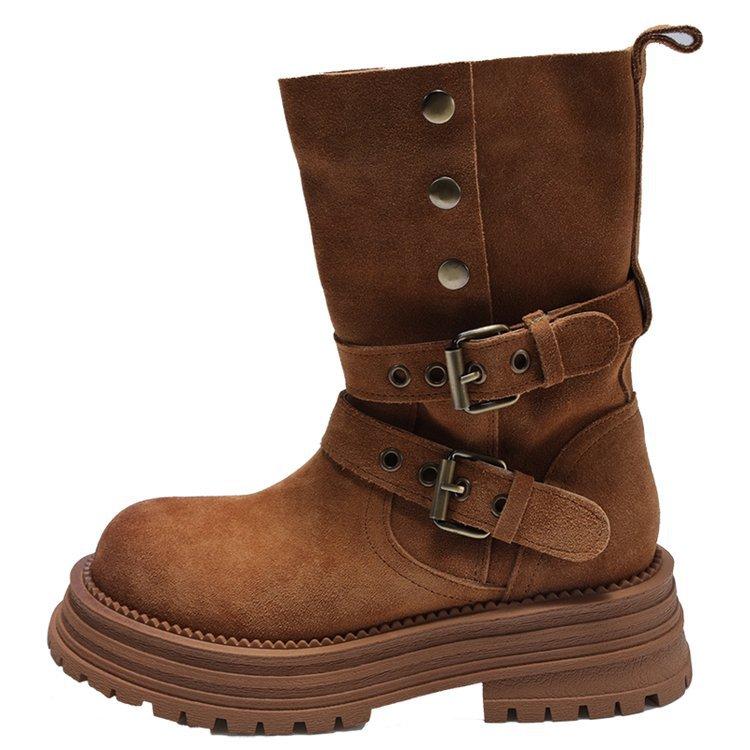 Martin boots women's matte lapel two wear belt buckle versatile western cowboy boots locomotive boots rhubarb boots platform women's shoes