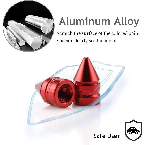 SINGARO Car Tire Valve Caps, 4 Pieces of Universal Aluminum Alloy Tire Trim Accessories Dust Tire Covers for Cars, Trucks, SUVs and Motorcycles(Red)