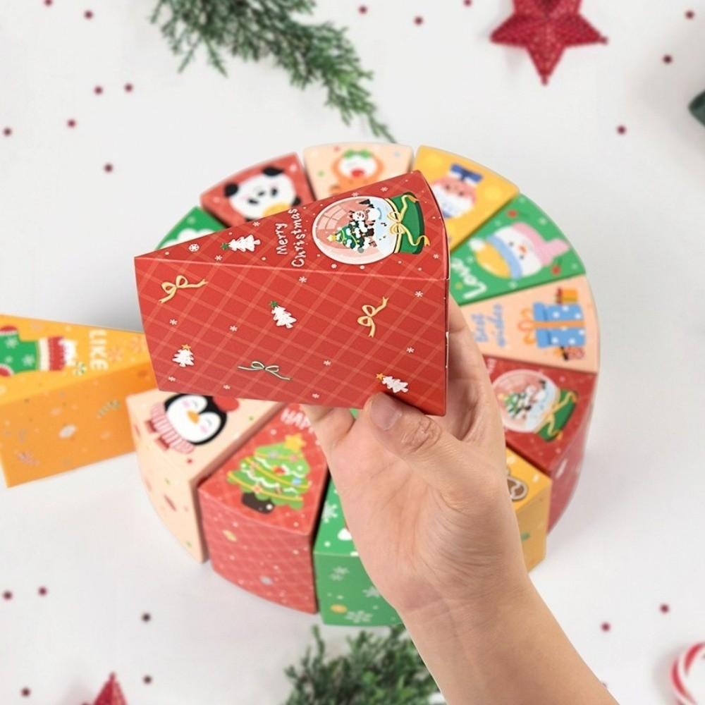 12pcs New Christmas Present Box Thicken Paper Handmade Gift Packaging Box Cake Shape Advent Calendar for Candy Cookie