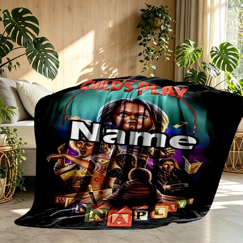 Custom Name Personalized Bride of Chucky Print Blanket, Home Decor, Bedroom, Sofa, Camping, Couch, Gifts for Birthday Christmas