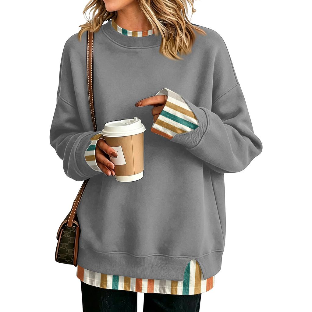 Women's Casual Printed Long Sleeve Oversized Two Piece Look Sweatshirt for Everyday Wear