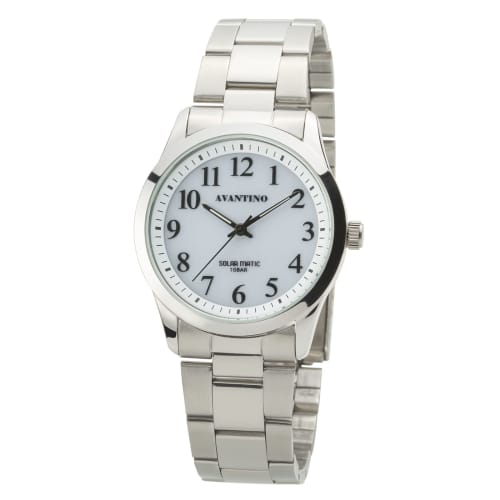 CREPHA Men's Analog Solar Rechargeable Watch with Metal Band, Silver, AV-AM173-WTS