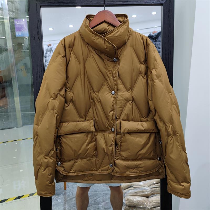 Autumn and Winter Light and Thin Short Down Jacket Women's White Duck Down Pressed Glue Diamond Comfortable Stand-up Collar Down Jacket Women's Clothi
