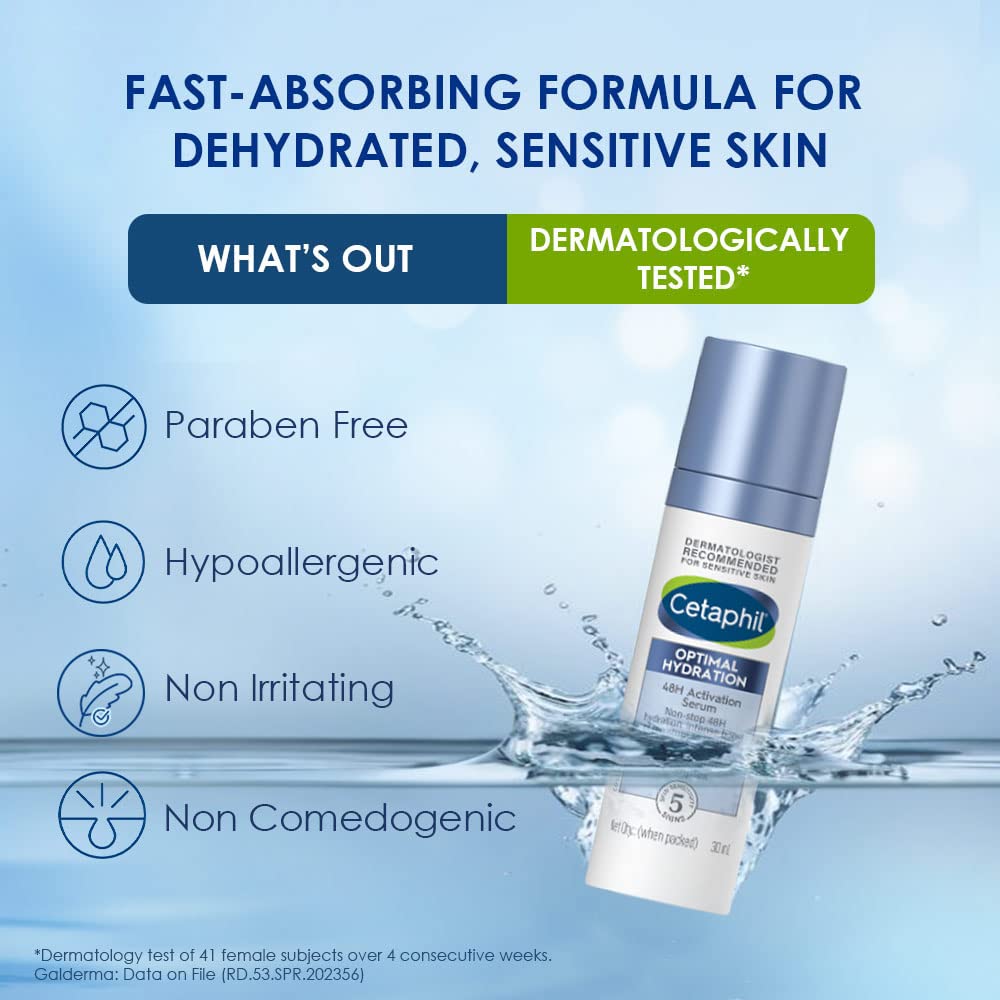 Cetaphil Optimal Hydration Lightweight Serum 30 ml | Fast absorbing | Hyaluronic Acid, Blue Daisy extract, Vitamin B5