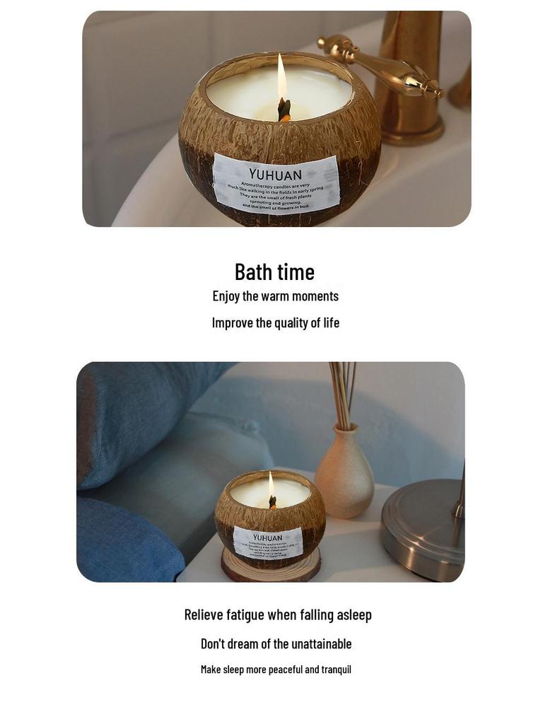 Coconut Shell Aromatherapy Candle with Essential Oil Incense Burner and Plant Wax Scented Candle Gift Set