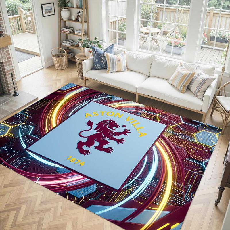 Aston Villa Football Design Crystal Velvet Carpet Cozy Non?Slip Printed Rug For Bedroom Living Room Entrance