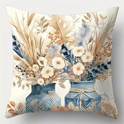 Floral And Pumpkin Decorative Throw Pillow Covers Pattern Cushion Cover Suitable For Sofa Bedroom Car Pillow Cover
