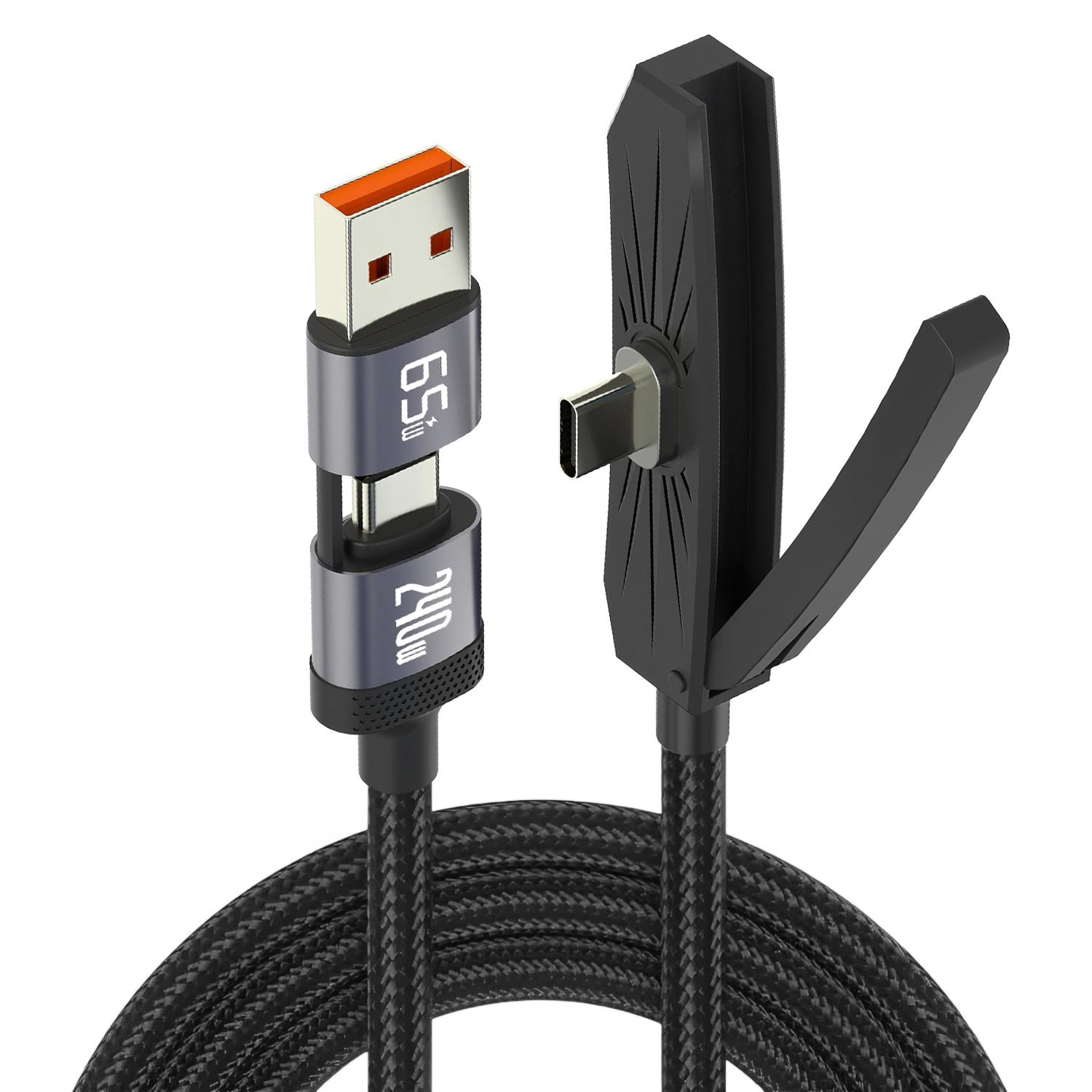 

2-IN-1 Perfect Compatibility & 240W Super-Fast Charging Cable With Stand For iPhone 17/16/15 Samsung Xiaomi Android чёрный