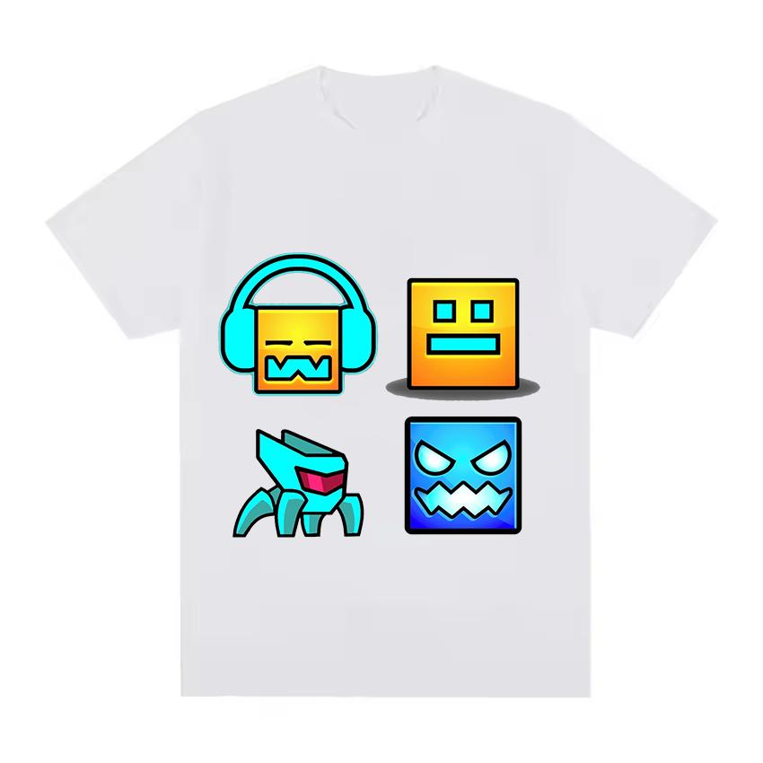 Angry Geometry Dash T-shirt Cute Cartoon T-shirt Girls' and Boys' Casual Polyester Short Sleeve Tops Children's Birthday Gift