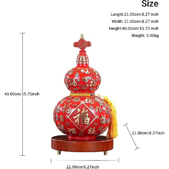 Aris & Juno Hand-Painted Copper Fortune Gourd with Blessing Characters, Traditional Chinese Hundred Blessings Symbol Statue, Feng Shui Office Desk