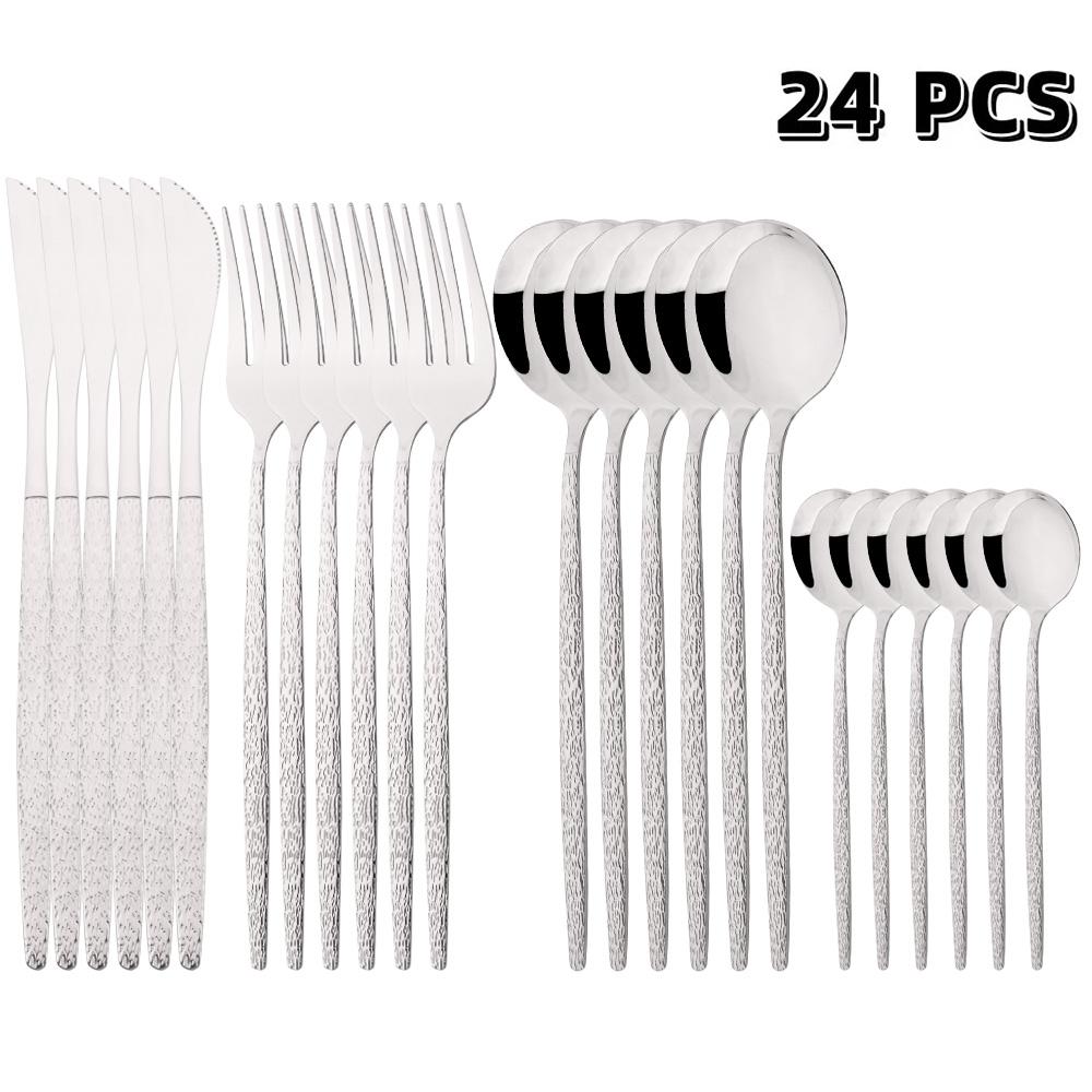 

24 шт., черный западный набор посуды, набор столовых приборов из нержавеющей стали, вилка, нож для стейка, ложка, набор столовых приборов, набор столовых приборов, столовое серебро серебряный