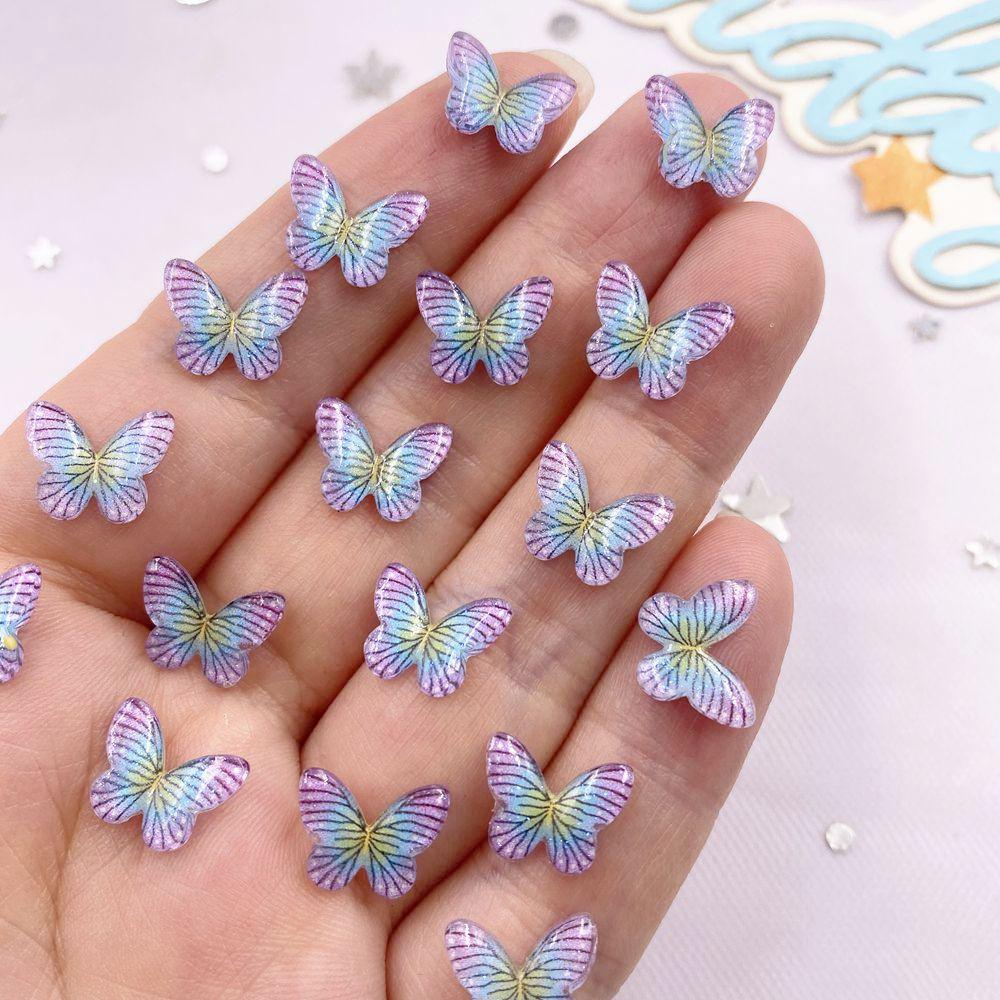50PCS 10mm Lovely Resin Colorful Mini Crystals Beautiful Butterfly Flat Back Rhinestones DIY Craft Supplies