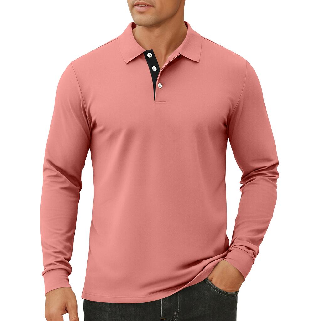 Men's Color Button Lapel Long Sleeve Top Men's Casual Fashion Long Sleeve Top