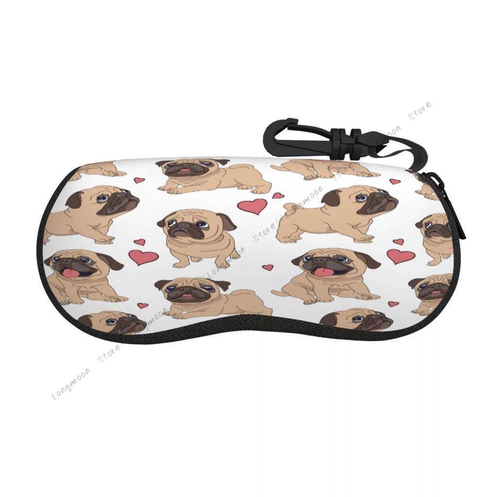 Portable Eyewear Case Cover Funny Cartoon Pugs Puppies Dogs Sunglasses Soft Glasses Box With Lanyard Zipper Eyeglass Protector