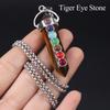 1Pc, Spiritual Healing Crystal Pendant Necklace, Geometric Double-pointed Hexagonal Pyramid Inlaid Seven Chakra Gems Charms Necklaces for Women Men