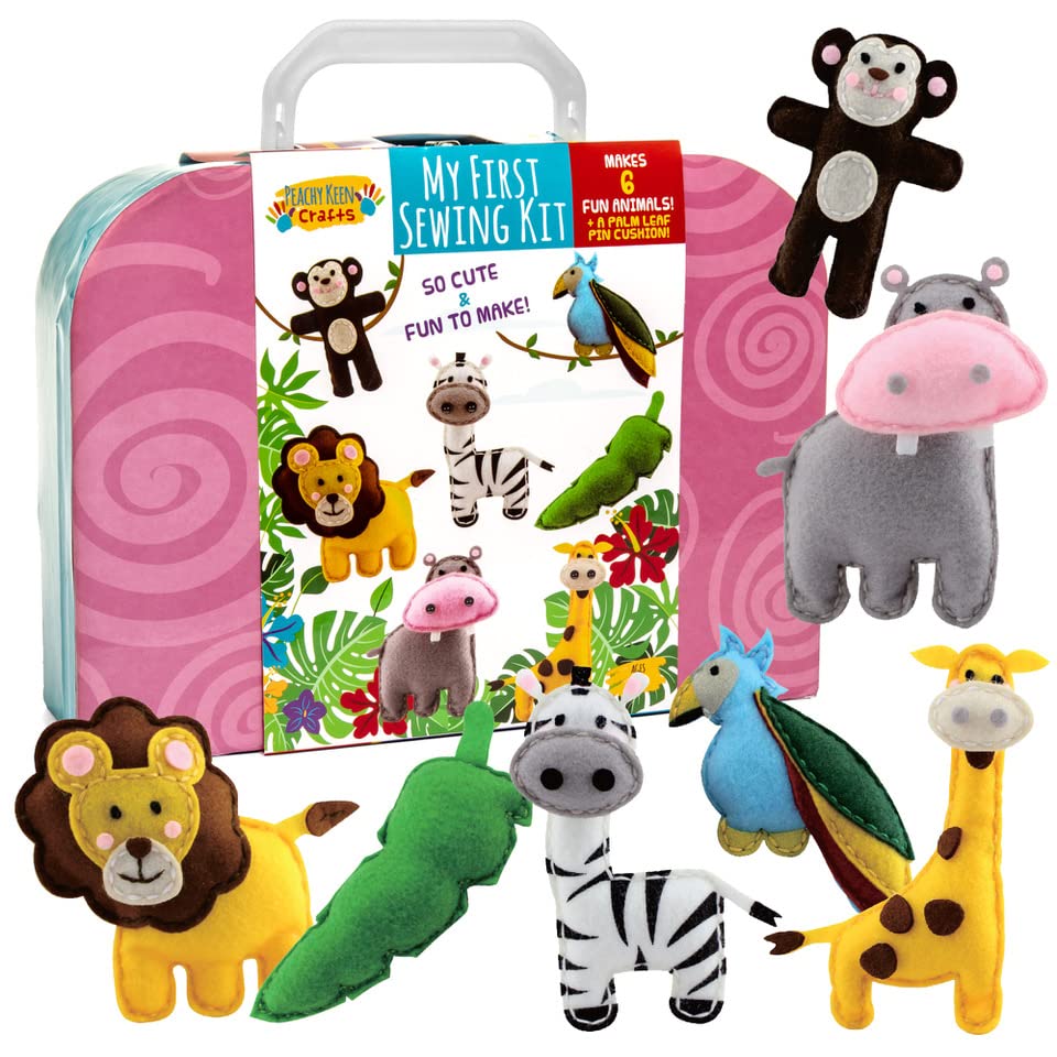 Peachy Keen Crafts My First Sewing Kit Beginner Sewing Set for DIY Stitches with Travel Case Best Crafts for Beginners Kids,