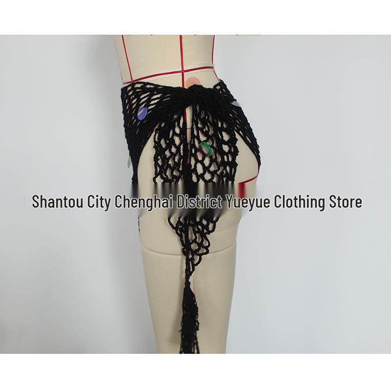 Hand-Crocheted Sequin Tie-Up Beach Cover-Up Dress