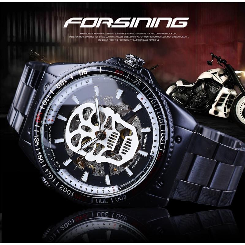 Forsining Pánské módní ležérní duté vodotěsné mechanické hodinky Skull Head Glow