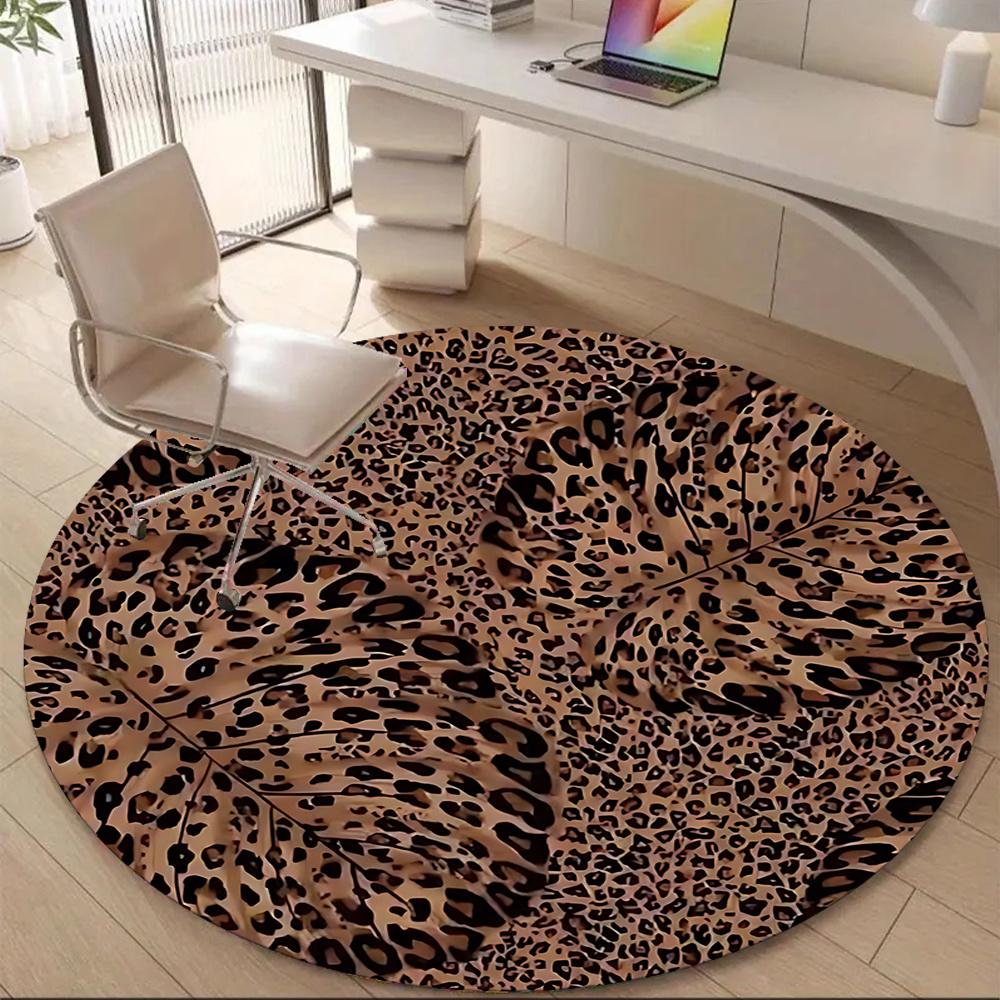 1pc Leopard Print Office Round Area Rug, Indoor Mat Suitable ForOffice, Under Office Chairs Bedroom Living Room Home Decor, Room Deco Q076