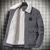 Men Cargo Jacket Solid Color Plush Lining Coldproof Autumn Winter Turndown Collar Zipper Corduroy Coat Streetwear