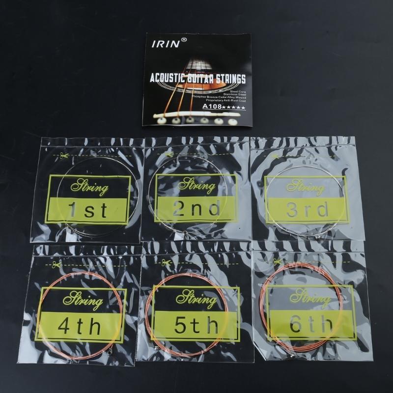 6 Pieces Steel Core Folk Guitar 6 String Replacement Sets Stainless Steel Acoustic Guitar Strings Kits for Folk Guitars