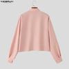 INCERUN Oversized Men Lapel Neck Buttons Up Casual Long Sleeve Crop Shirts