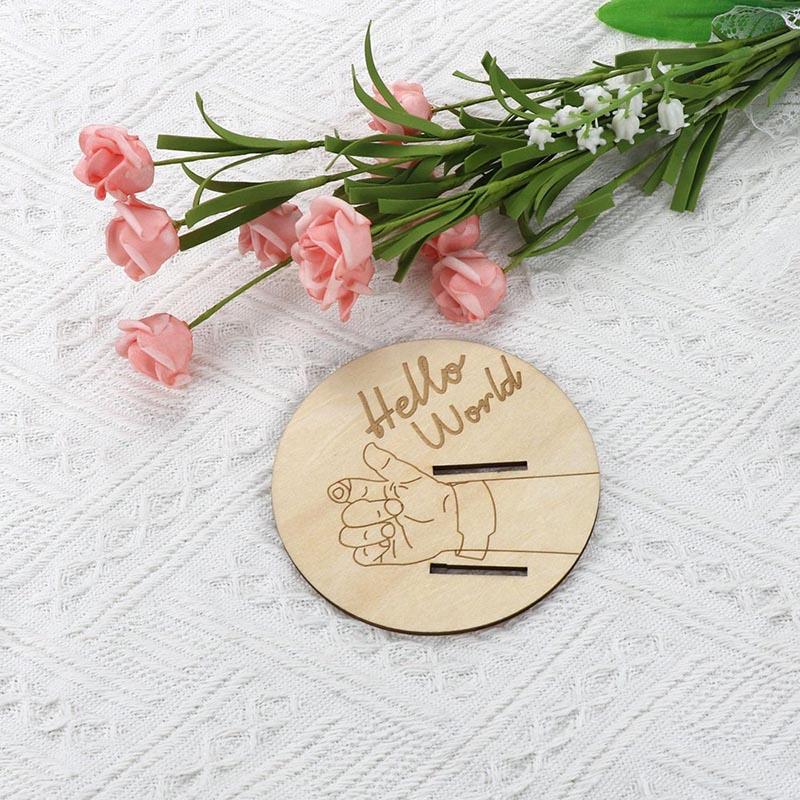 Wooden Baby Birth Hospital Bracelet Commemorative Plaque, Circular Carved Newborn Collection Plaque