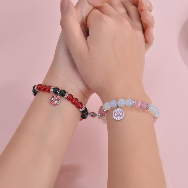 Přívěsek Pavoučí kočka Pár náramek s křišťálovým kamenem Kočičí oko Magnet