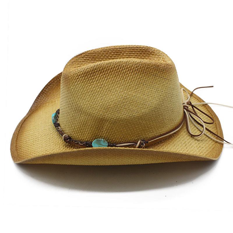 Women'S Summer Outdoor Travel Sunscreen Visor Western Spray Painted Denim Straw Hat