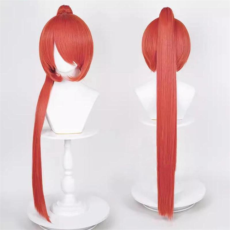 Peruca de cosplay de rabo de cavalo reto de 90 cm, peruca curta de anime, peruca universal multicolorida, resistente ao calor, cabelo sintético + touca