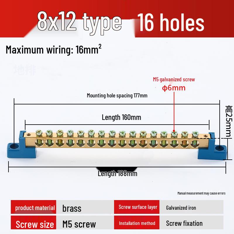 Neutral Copper Busbar 8*12 with 4/6/8/10 Holes for High Current Server Room Grounding Terminal