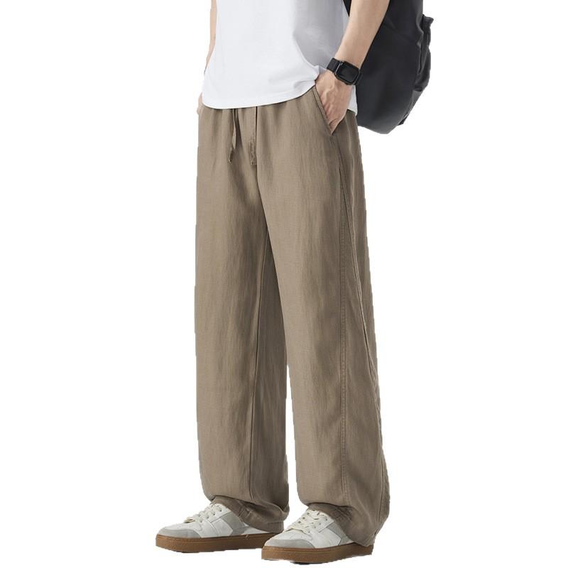 Lyocell Linen Casual Pants Men's New Wide Elastic Waist Wide-leg Pants Summer Cotton and Linen Straight Trousers