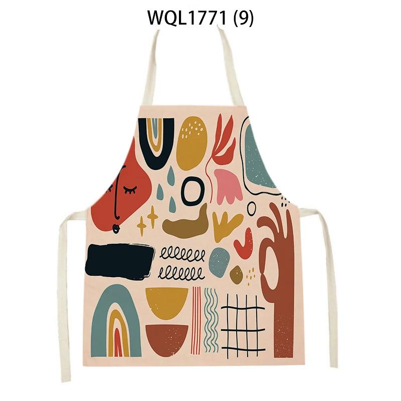 Cartoon Modern Girl Plants Printed Kitchen Apron Men Women Abstract Characters Cooking Aprons Waist Bib Cleaning Pinafores