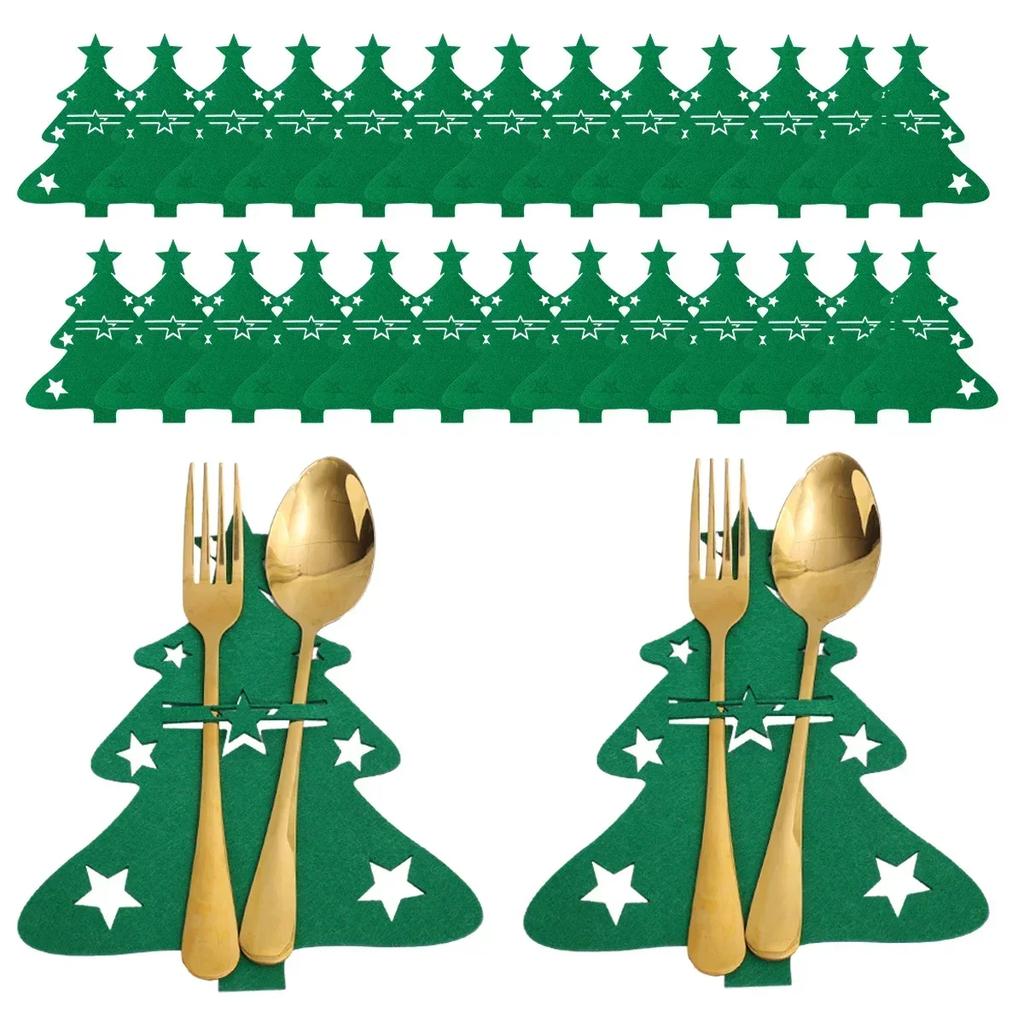 Christmas Cutlery Holders Xmas Tree Shaped Tableware Holder Bags Knife Fork Spoon Set Organizer Bag Pockets Home Decor Wholesale