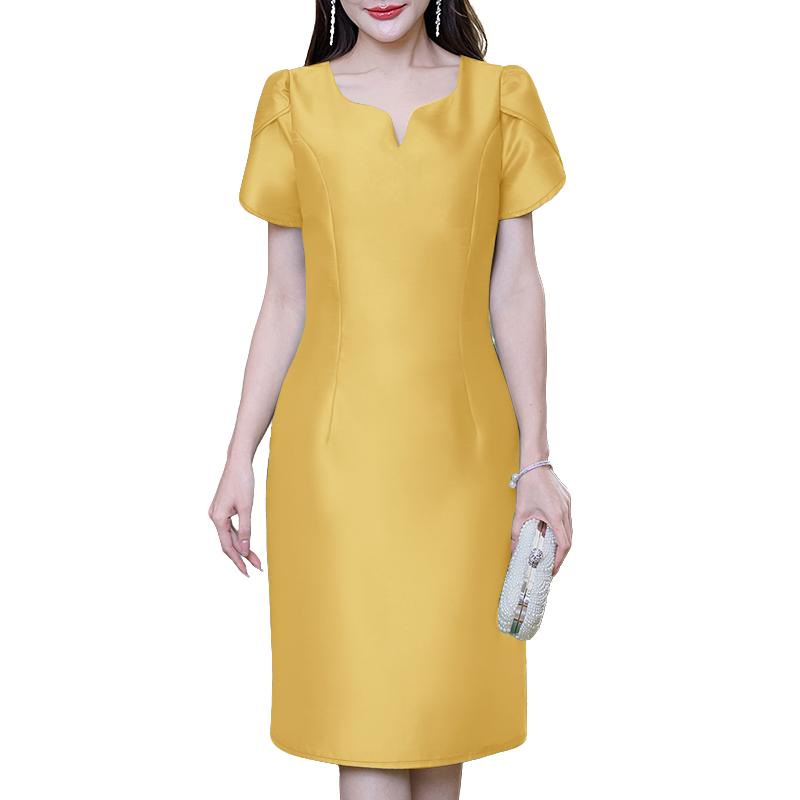 

ZANZEA Женское повседневное платье с V-образным вырезом, однотонное, летнее, с коротким рукавом 5XL жёлтый