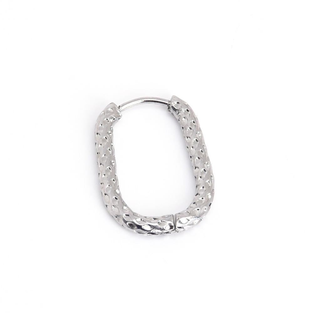 European French Oval Earrings - Irregular Geometric Texture in Stainless Steel