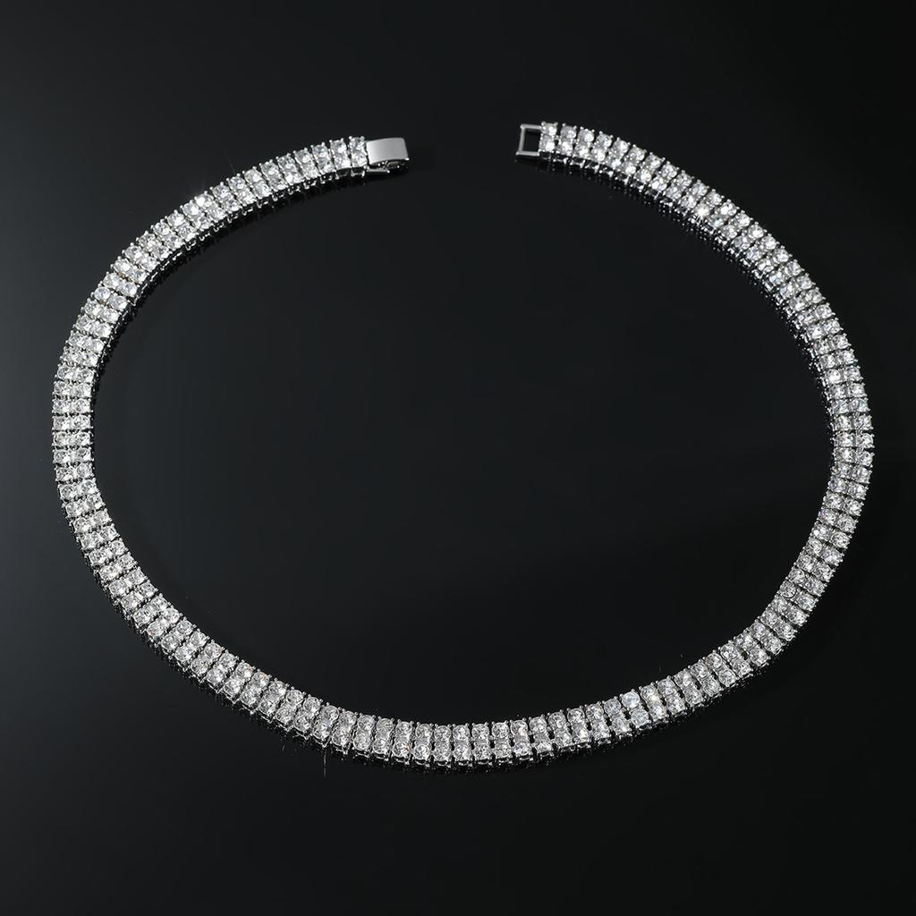 Europejski hip-hopowy pełny diamentowy dwurzędowy diamentowy męski naszyjnik osobowości Hip Hop Rap Hip Hop Disco Taniec Naszyjnik Popularna ozdoba