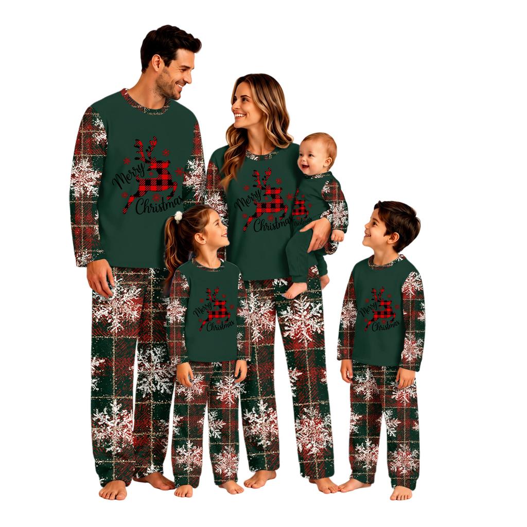 Family Matching Christmas Print Long Sleeve and Long Pants Pajama Set Loungewear for Men Women and Kids