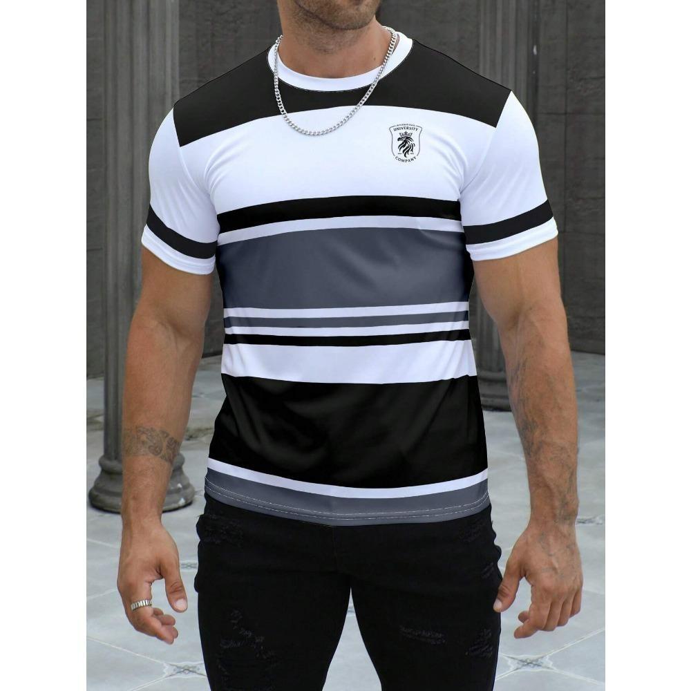 Men's Striped Design Pattern Short Sleeved T-shirt Outdoor Casual Plus Size Tees Top Women Clothing