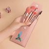 8pcs Pink Professional Makeup Brushes Set Soft Synthetic Bristles For Foundation, Blush With Travel Case Blue Pattern
