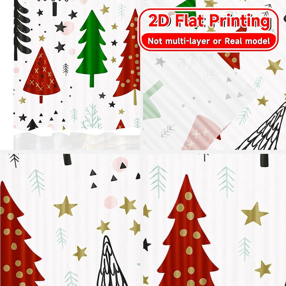 Set Of 2 Modern Flat Printing Curtains Without Rod Festive Forest Fashionable Curtainments During Christmas Holiday Curtain Polyester