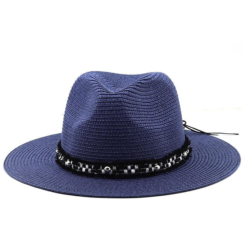 Summer men's and women's straw hats ins fashion black bead sun hats Panama straw hats retro bohemian sun hats